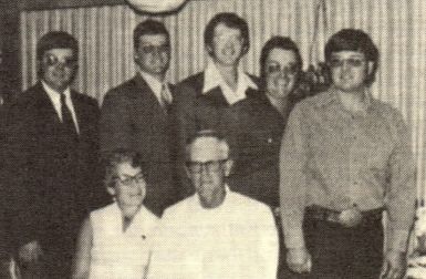 The Dwayne Andersen Family, 1977. Back L-R: Dean, Randy, Darrell, Lowell, Allen. Front: Nadene and Dwayne.