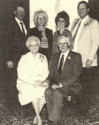 Harry Coble Family, February 14, 1987. L-R: Jim, LaVerna, Joan, Gary. Front: Doris and Harry.
