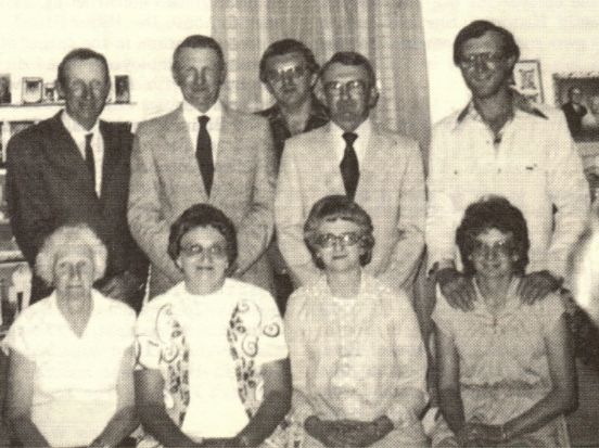 Cotant Family, June 1981. Back row - Harold, Willis, Douglas, Garry, Dennis (Mick). Front row- Mother-Elva, Shirley(Shears) Vonnie(Barr) Mary Jane(Younkin)