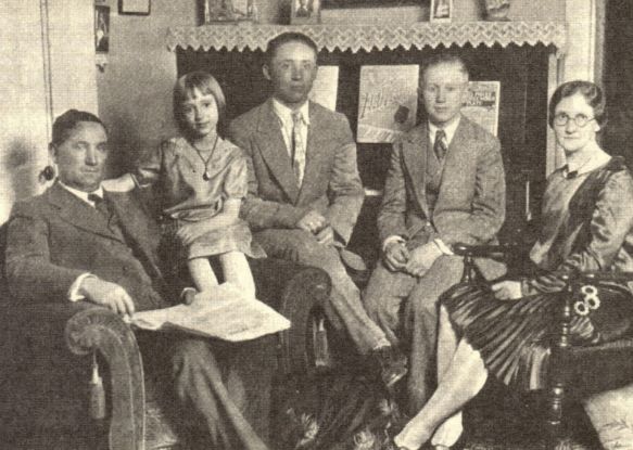 The A.B. (Eck) Cox Family. L-R-Eck, Lucille, Don, Henry and Minnie.